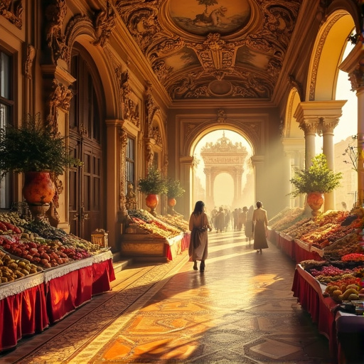 A Grand Hallway Beckons with Warm Light and Intricate Detail