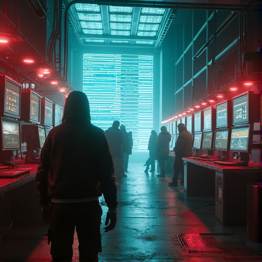 Cyberpunk Shadows: A Tense Encounter in a Futuristic Control Room