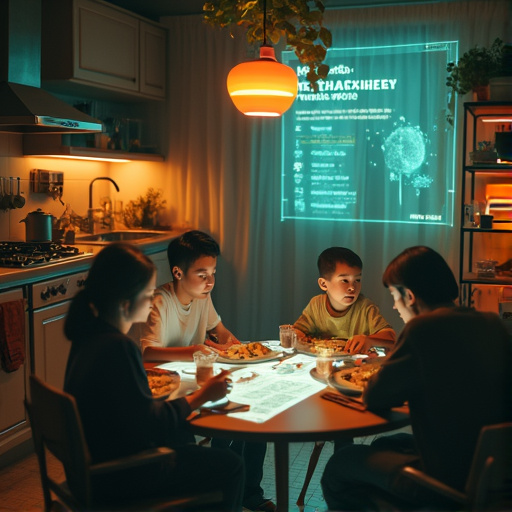 Modern Kitchen Gathering Under a Glow