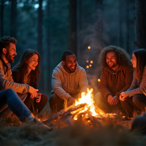 Campfire Camaraderie: Friends Gather for a Night of Laughter and Warmth