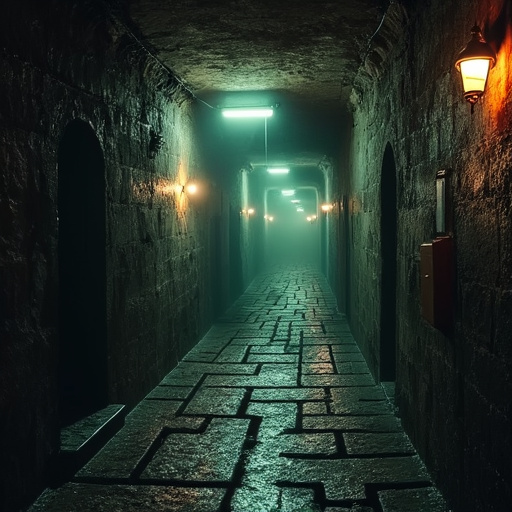 Lost in the Mist: A Dark and Mysterious Stone Corridor