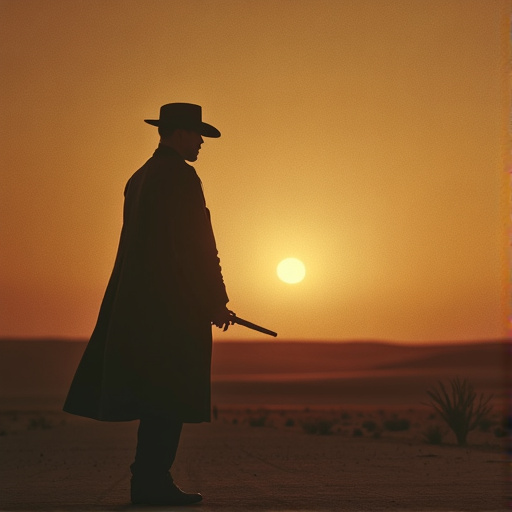 Silhouetted Against the Sunset, a Lone Cowboy Awaits