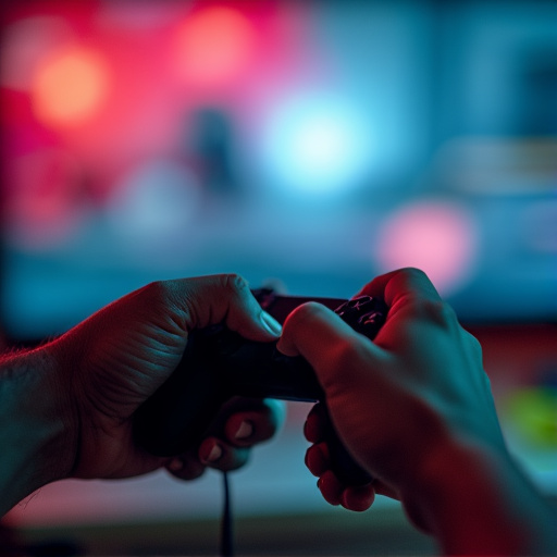 Gaming in the Neon Glow: A Moment of Intense Focus