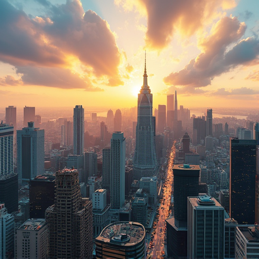 Golden Hour Majesty: A Panoramic Cityscape at Sunset