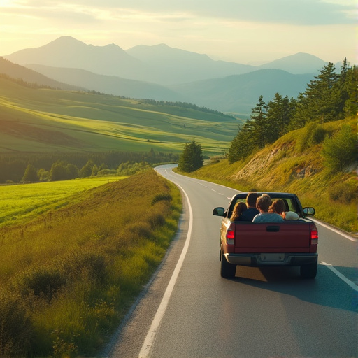 Chasing Horizons: A Red Pickup Truck Embraces the Open Road