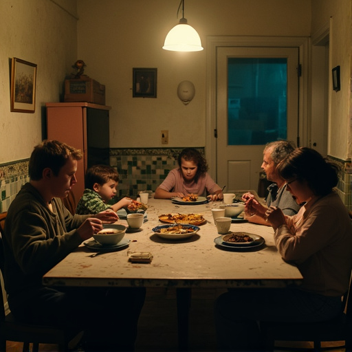 The Warm Glow of Family in a Cluttered Kitchen