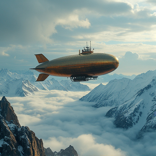 A Golden Airship Soars Above a Snowy Wonderland