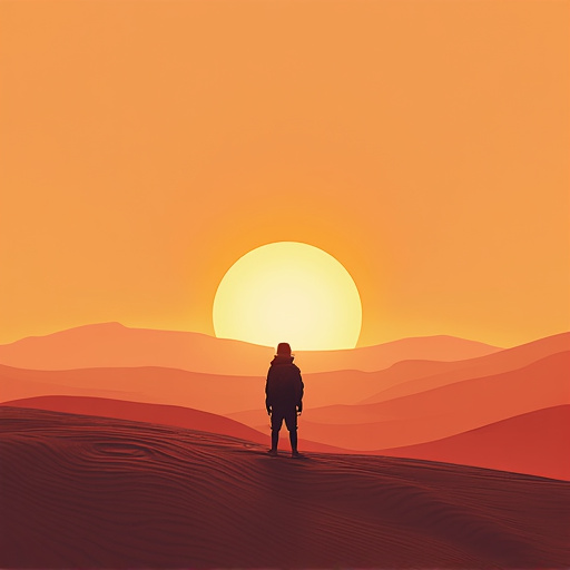 Silhouetted Against the Setting Sun: A Moment of Solitude in the Desert