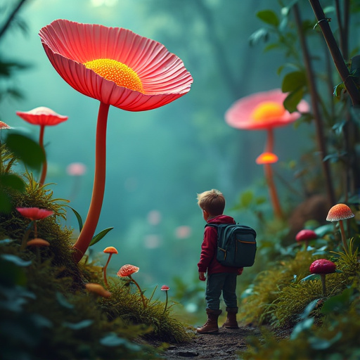 Lost in a World of Wonder: A Boy and the Giant Mushrooms