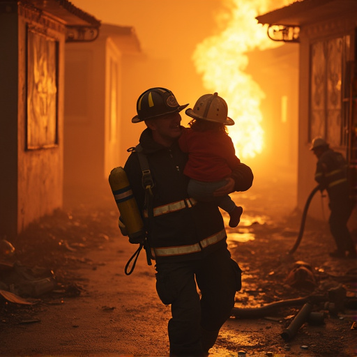 Heroic Rescue: Firefighter Braves Flames to Save Child