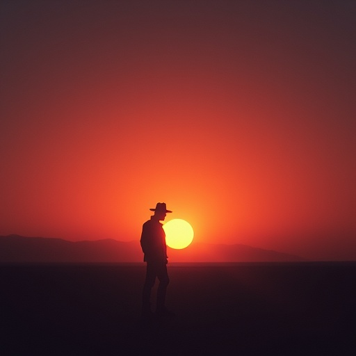 Silhouetted in Solitude: A Cowboy’s Melancholy Sunset