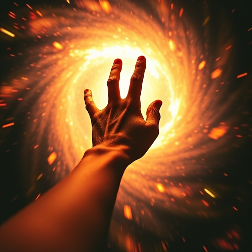 Reaching for the Unknown: A Hand Grasps at a Swirling Vortex