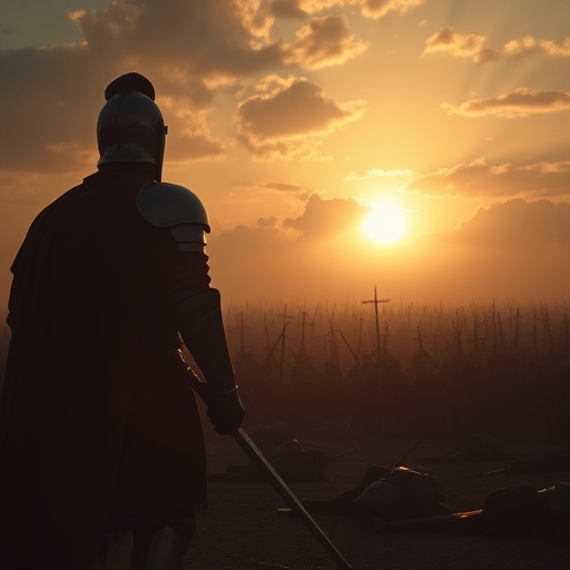 A Knight’s Silent Vigil at Sunset