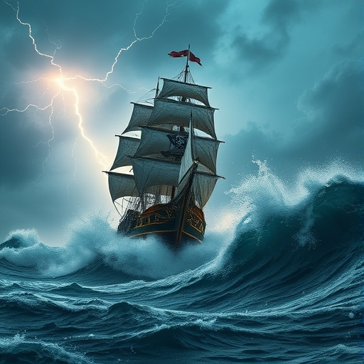 Ship Battles the Storm: A Dramatic Scene of Adventure