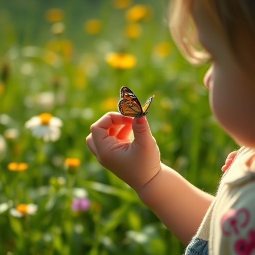 A Moment of Wonder: Girl and Butterfly in a Field of Dreams