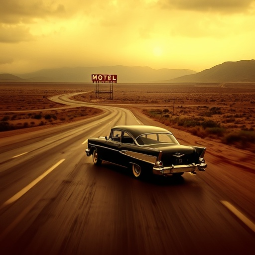 Golden Hour Nostalgia: A Classic Car’s Journey Through the Desert