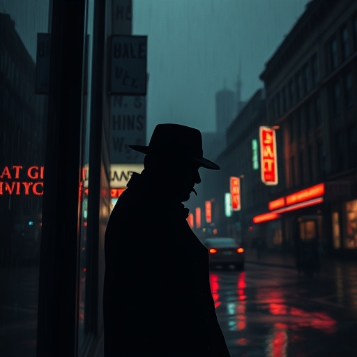 Shadowy Figure in the Neon Rain