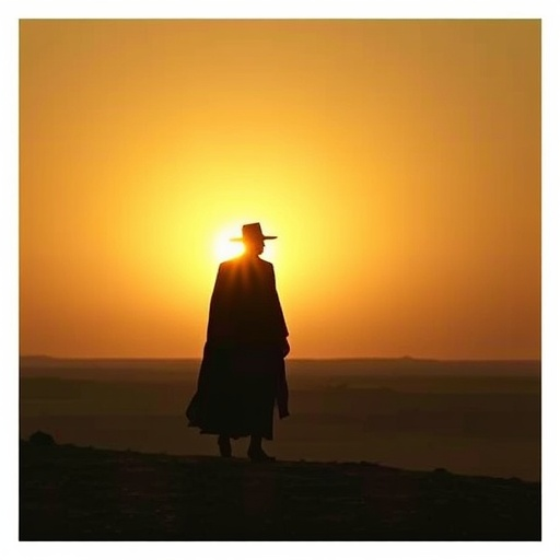 Silhouetted Against the Setting Sun: A Moment of Solitude in the Desert