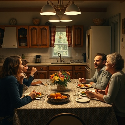 Warmth and Togetherness: A Family Dinner Under Soft Lighting