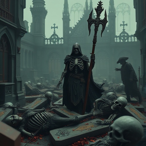 Shadow of the Reaper: A Gothic Graveyard Scene