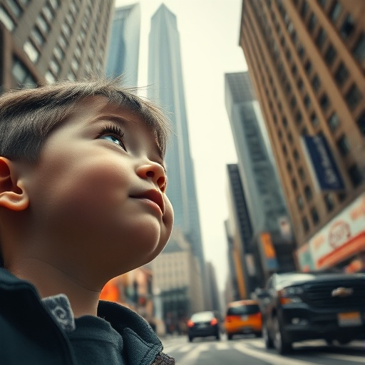 A Child’s Wonder: Gazing Up at the City’s Majesty