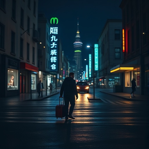 Silhouette of Mystery: A Lonely Figure in the Urban Night