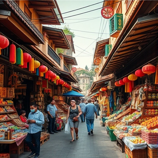 A Symphony of Colors and Life: A Bustling Asian Market