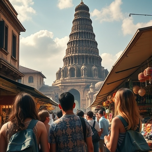 Vibrant Street Market Under the Shadow of Antiquity