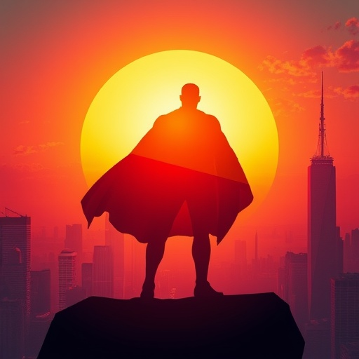 Silhouette of Hope: Superhero Stands Tall at Sunset