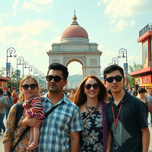 Friends Embracing Adventure Underneath a City Arch