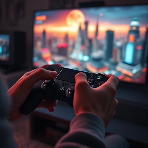 Lost in the Glow: A Gamer’s Focus Amidst the City Lights