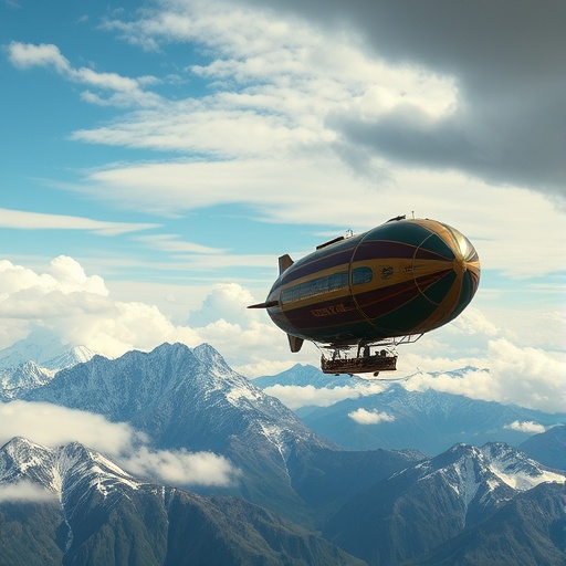 Soaring Above the Peaks: A Blimp’s Serene Journey