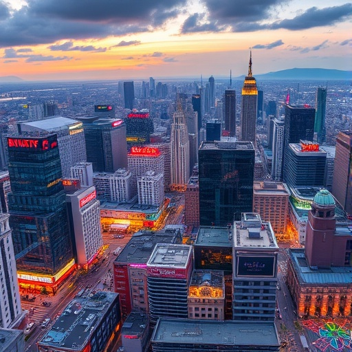 Golden Hour Majesty: City Skyline at Dusk