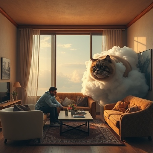 Where Reality Meets Whimsy: A Man, a Couch, and a Cloud Cat