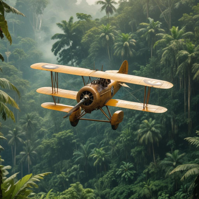 Adventure Awaits: A Biplane Soars Through the Jungle