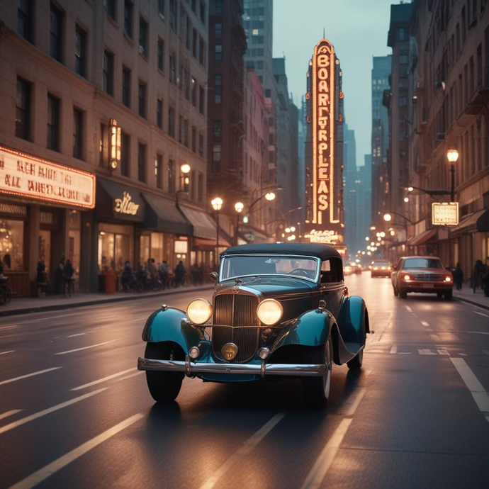 Nostalgia on Wheels: A Classic Car Cruising Through Dusk