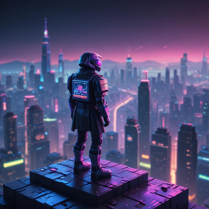 Lost in the Neon Labyrinth: A Solitary Figure in a Futuristic Cityscape