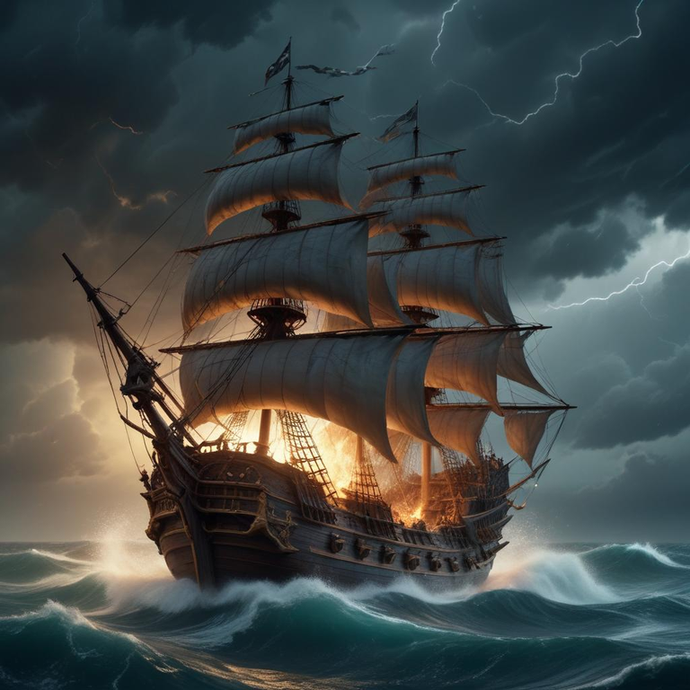 Fire and Fury: A Pirate Ship Battles the Storm