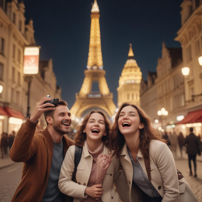 Eiffel Tower Magic: Friends Capture Joyful Moment