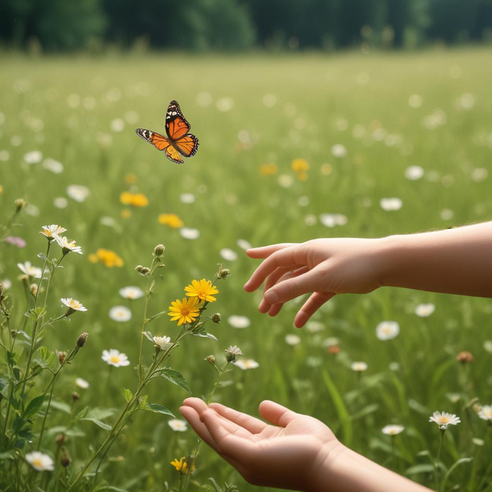 A Butterfly’s Hope: Tranquility and Wonder in a Field of Flowers