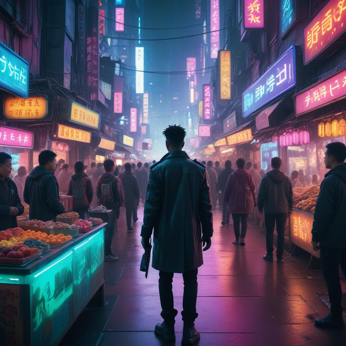 Lost in the Neon Maze: A Solitary Figure in a Futuristic City