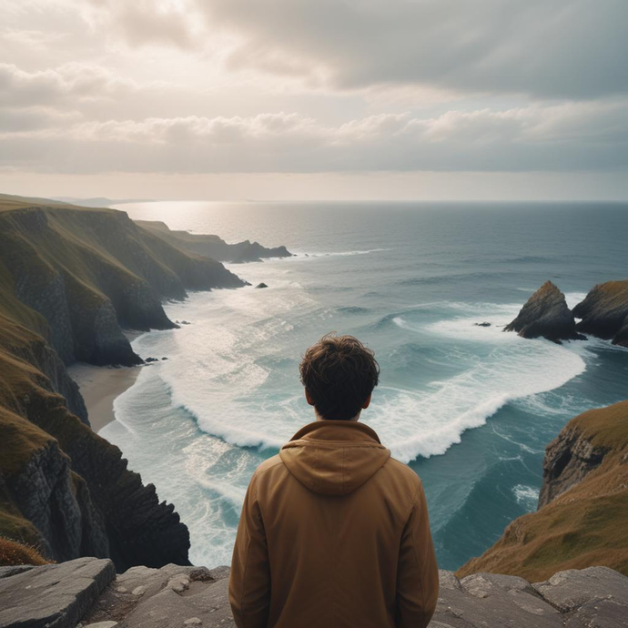 Contemplating the Vastness: A Lone Figure on a Majestic Cliff