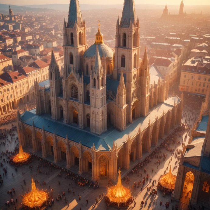 Golden Hour Majesty: A Cathedral Bathed in Sunset Glory