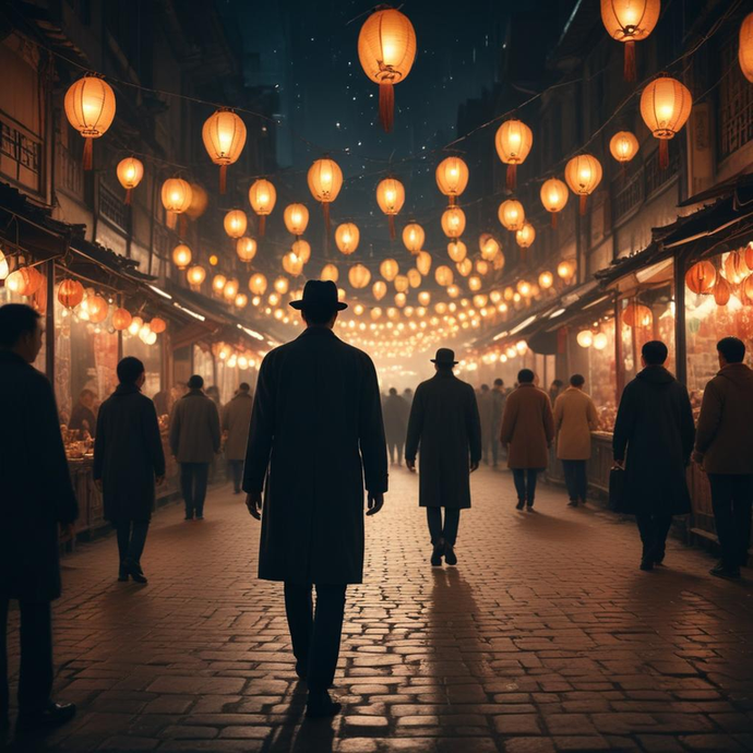 Lost in the Shadows: A Mysterious Stroll Through a Lantern-Lit Street