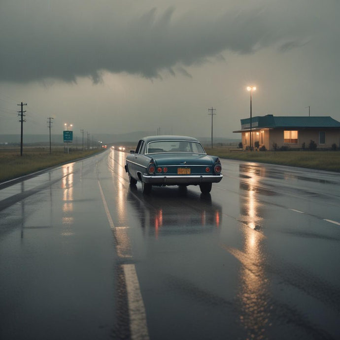 Lost in the Rain: A Classic Car’s Melancholy Journey