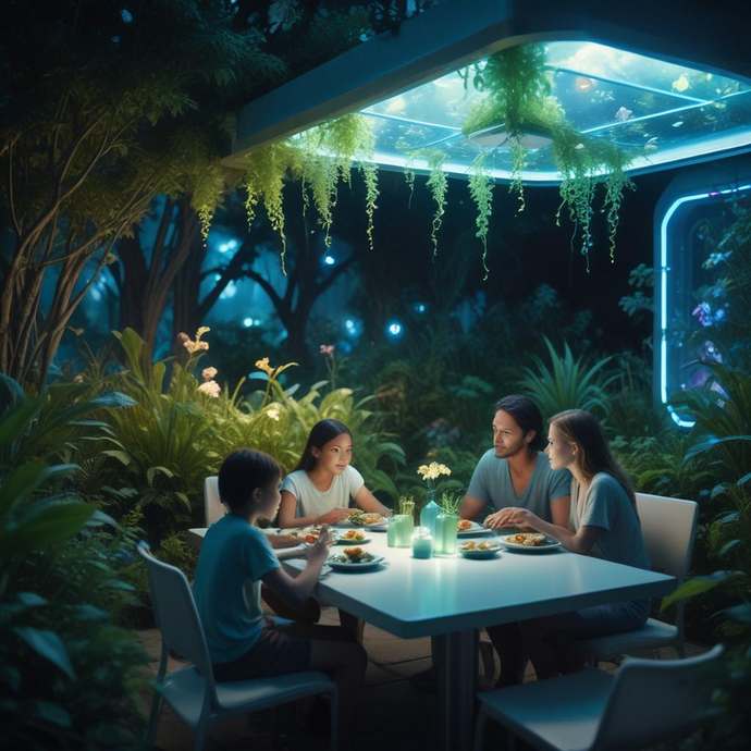 A Family Dinner Under a Glowing Sky