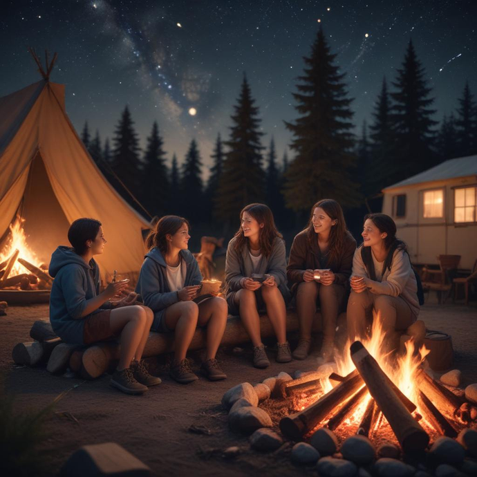 Campfire Glow: Friends Gather Under a Starry Sky