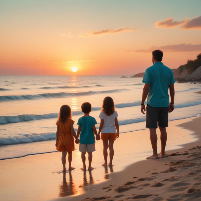 Sunset Serenity: A Family’s Moment of Tranquility on the Beach