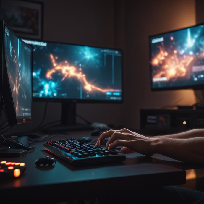 Lost in the Digital Cosmos: A Gamer’s Focus Under Dim Lights