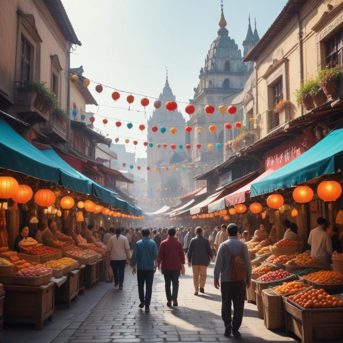 A Vibrant Street Market in a Historic City